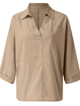 Load image into Gallery viewer, Europe and the United States V-neck cotton and linen long-sleeved loose fit shirt
