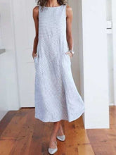 Load image into Gallery viewer, Vestido feminino listrado com decote redondo e mangas bodycon
