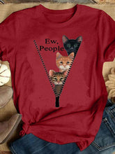 Load image into Gallery viewer, Camiseta feminina de manga curta estampada com decote em O e W PEOPLE para gatos bonitos
