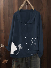 Load image into Gallery viewer, Camisa de diente de león estampada de manga larga irregular para mujer
