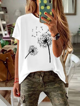 Load image into Gallery viewer, Camiseta de manga corta con cuello redondo y estampado de diente de león para mujer
