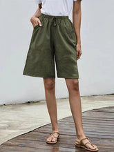 Load image into Gallery viewer, Shorts de lino con bolsillo de talla grande para mujer
