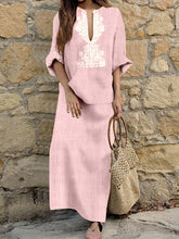 Load image into Gallery viewer, Women's Long Sleeve V Neck Loose Cotton and Linen Dress
