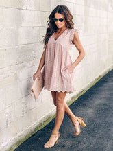 Load image into Gallery viewer, V-Neck Cotton Buttonhole Pockets Ruffle Dress
