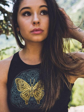 Load image into Gallery viewer, Short fitted top with butterfly mandala
