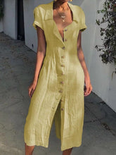 Load image into Gallery viewer, Women's casual single-breasted cotton and linen dress
