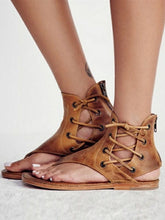 Load image into Gallery viewer, Sandalias con cordones y cremallera plana de moda retro para mujer
