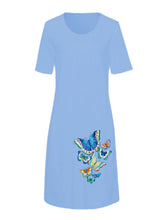 Load image into Gallery viewer, Solid Color Round Neck Butterfly Print Four Color Dress

