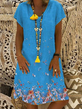 Load image into Gallery viewer, Vestido feminino de manga curta com decote em V
