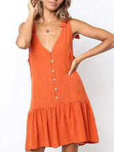 Load image into Gallery viewer, Vestido feminino casual de algodão listrado de peito único
