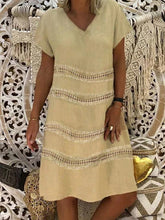 Load image into Gallery viewer, Vestido de mujer de algodón y lino con cuello de pico
