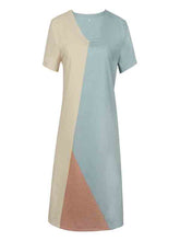 Load image into Gallery viewer, Vestido curto tricolor de algodão e linho com decote em V

