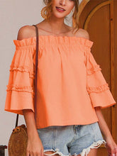 Load image into Gallery viewer, Camiseta feminina com mangas largas em renda de algodão e linho
