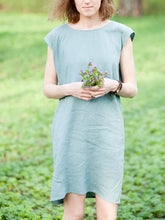 Load image into Gallery viewer, Women's plain cotton linen lace-up dress

