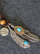 Load image into Gallery viewer, Unisex long wooden pearl necklace with literary feathers
