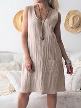 Load image into Gallery viewer, Vestido feminino de linho sem mangas de cor sólida
