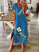 Load image into Gallery viewer, Vestido comprido com mangas curtas com estampa borboleta e flor

