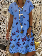 Load image into Gallery viewer, Vestido de manga corta con cuello de pico y estampado de mariposas
