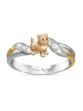 Load image into Gallery viewer, Gato desenho animado Eu amo meu anel de diamante eletrolítico

