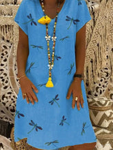 Load image into Gallery viewer, Women's short sleeve linen dragonfly dress
