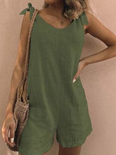 Load image into Gallery viewer, Macacão feminino de algodão e linho solto com bolso

