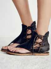 Load image into Gallery viewer, Sandalias con cordones y cremallera plana de moda retro para mujer
