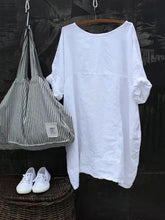 Load image into Gallery viewer, Camiseta de algodón lavado con cuello redondo liso
