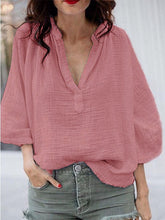 Load image into Gallery viewer, Camisa feminina de algodão com manga larga larga

