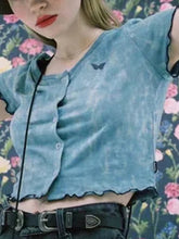 Load image into Gallery viewer, Vintage tie-dye butterfly embroidered cropped top

