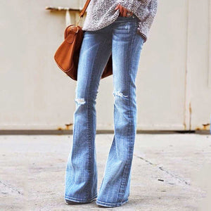 70er Jahre Plus Size Ripped Bell Bottom Jeans