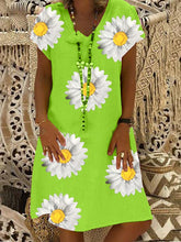 Load image into Gallery viewer, Women's Daisy Print V-Neck Dress
