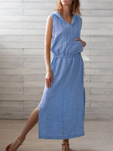 Load image into Gallery viewer, Vestido feminino de algodão com capuz sem mangas

