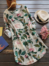 Load image into Gallery viewer, Vestido de linho de algodão com estampa floral de manga comprida
