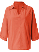 Load image into Gallery viewer, Europe and the United States V-neck cotton and linen long-sleeved loose fit shirt

