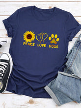 Load image into Gallery viewer, PEACE LOVE DOGS Sunflower Print T-Shirt for Women
