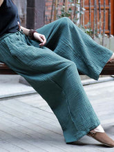 Load image into Gallery viewer, Mulheres Retro Cor Sólida Solta Solta Grande Tamanho Grande Yoga Linho De Algodão Com Pernas Largas Calças Casual
