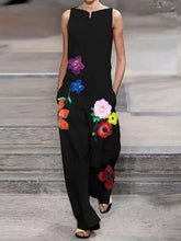 Load image into Gallery viewer, Women's cotton and linen jumpsuit with floral print

