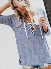 Load image into Gallery viewer, Striped V-neck cotton and linen shirt for women
