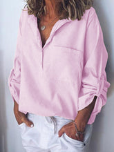 Load image into Gallery viewer, Camisa casual feminina de algodão com bolso selvagem
