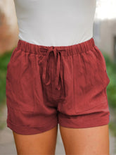 Load image into Gallery viewer, High-waisted lace-up cotton and linen shorts for women
