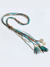 Load image into Gallery viewer, Metal Rice Pearl Necklace Sweater Chain Necklace with Tassels
