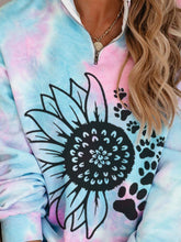 Load image into Gallery viewer, Moletom feminino tie dye com estampa de pata de cachorro de girassol
