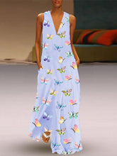 Load image into Gallery viewer, Women's Color Butterfly Print Deep V Neck Dress
