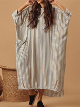 Load image into Gallery viewer, Vestido holgado de rayas en algodón y lino para mujer
