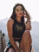 Load image into Gallery viewer, Short fitted top with butterfly mandala
