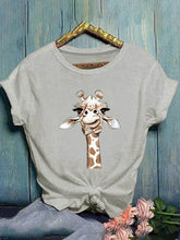Load image into Gallery viewer, Camiseta feminina girafa multicolorida com estampa casual redonda
