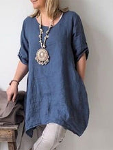 Load image into Gallery viewer, Women's Irregular Hem Round Neck Cotton Hemp Dress
