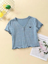 Load image into Gallery viewer, Vintage tie-dye butterfly embroidered cropped top
