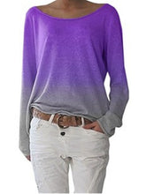 Load image into Gallery viewer, Camiseta degradada feminina de gola larga
