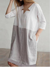Load image into Gallery viewer, Vestido de encaje con dobladillo de algodón y lino y mangas de encaje
